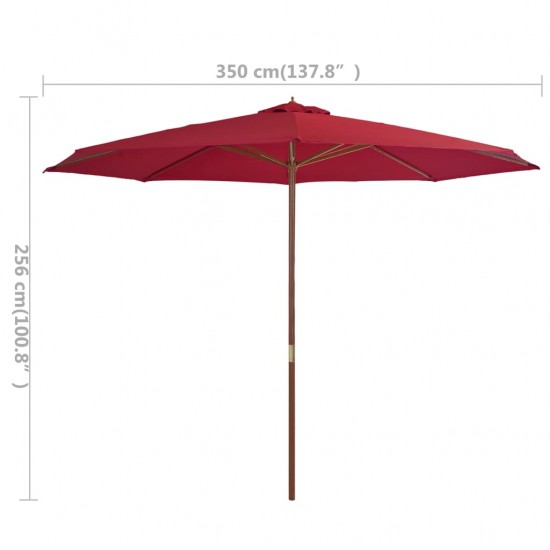 Lauko skėtis su mediniu stulpu, vyšninės spalvos, 350 cm