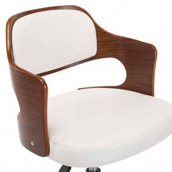 Pasukama valgomojo kėdė, balta, lenkta mediena ir dirbtinė oda