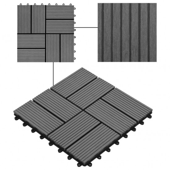 Grindų plytelės, 22 vnt., pilkos sp., 30x30 cm, 2m², WPC