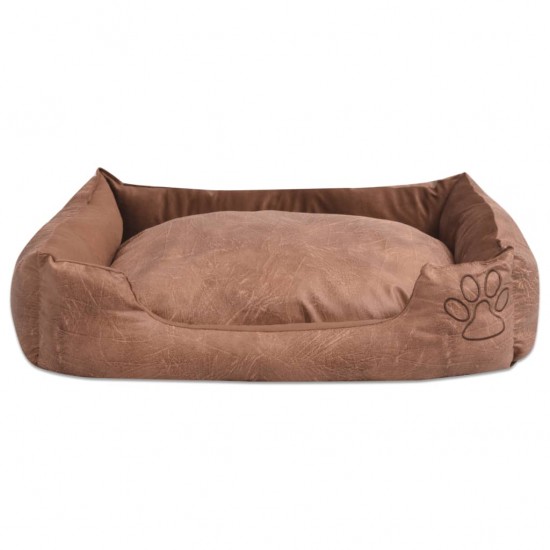 Šuns guolis su pagalvėle, PU, dirbtinė oda dydis S, smėlinis