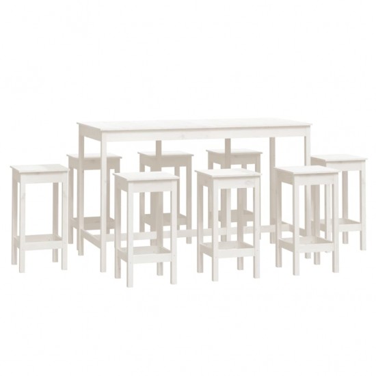 Baro baldų komplektas, 9 dalių, baltas, pušies medienos masyvas