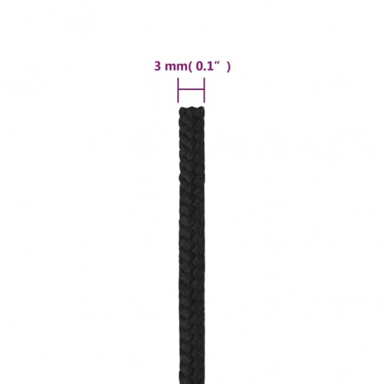 Valties virvė, visiškai juoda, 3mm, 50m, polipropilenas