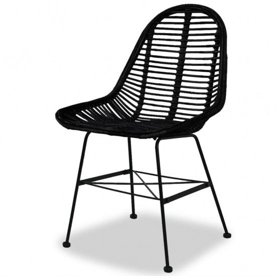 Valgomojo kėdės, 4vnt., juodos, natūralus ratanas