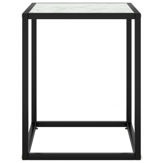 Kavos staliukas su balto marmuro stiklu, juodas, 40x40x50cm