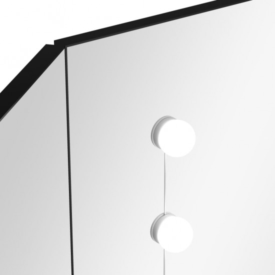 Kampinis kosmetinis staliukas su LED, juodas, 111x54x141,5cm