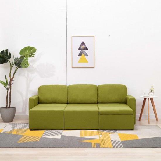 Trivietė modulinė sofa-lova, žalios spalvos, audinys