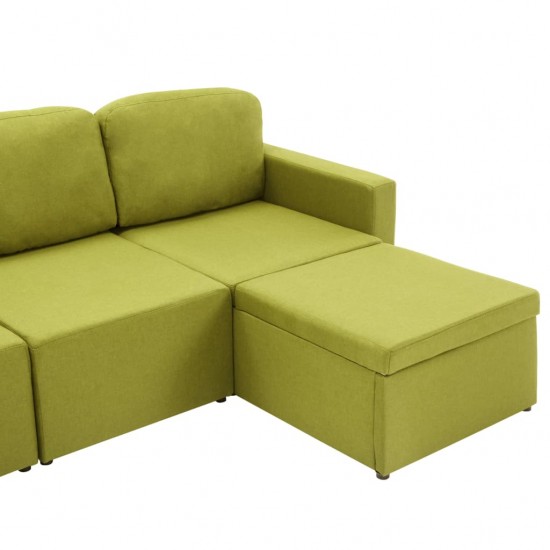 Trivietė modulinė sofa-lova, žalios spalvos, audinys