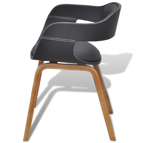 Valgomojo kėdės, 6vnt., juodos, išlenkta mediena dirbtinė oda
