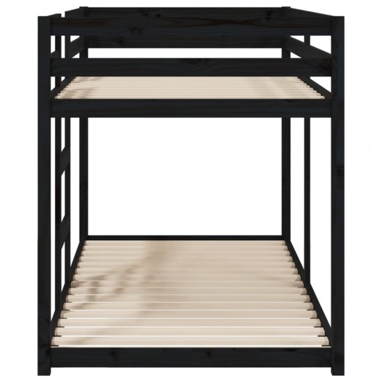 Dviaukštė lova, juoda, 90x200cm, pušies medienos masyvas