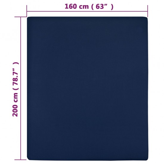 Paklodės su guma, 2vnt., tamsiai mėlynos, 160x200cm, medvilnė