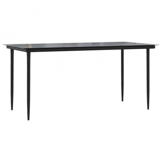 Sodo valgomojo stalas, juodas, 160x80x74cm, plienas ir stiklas
