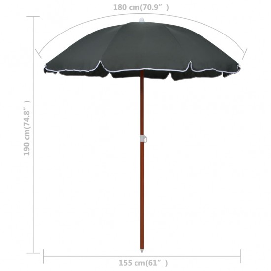 Skėtis nuo saulės su plieniniu stulpu, antracito, 180cm