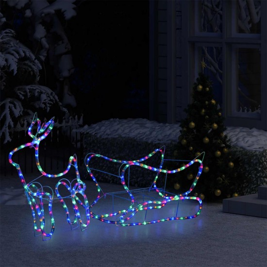 Kalėdinė lauko dekoracija elnias ir rogės, 252 LED lemputės