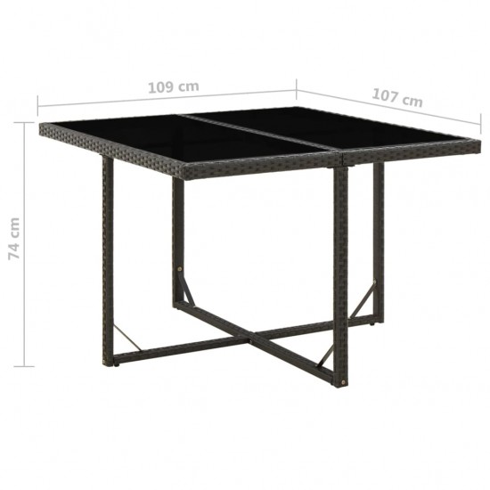 Sodo stalas, juodas, 109x107x74cm, poliratanas ir stiklas