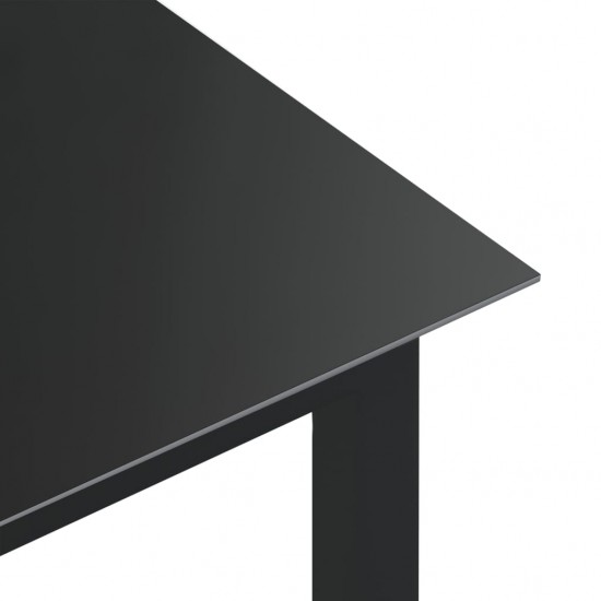 Sodo stalas, juodas, 80x80x74cm, aliuminis ir stiklas