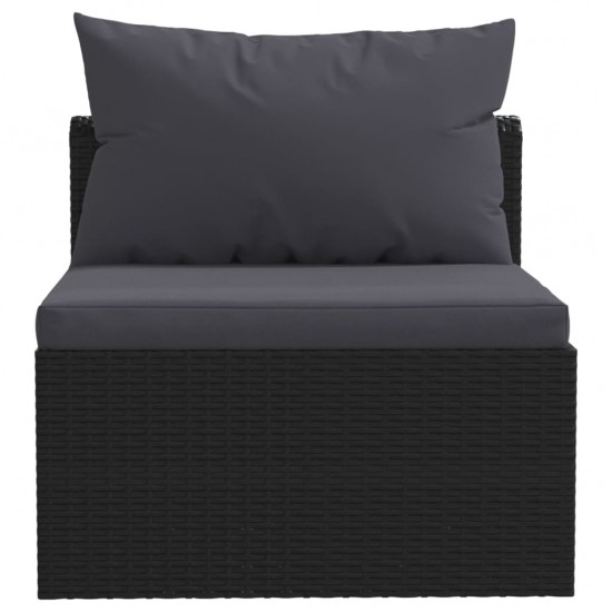 Sodo sofos komplektas su pagalvėlėmis, 4 dalių, juodas, ratanas
