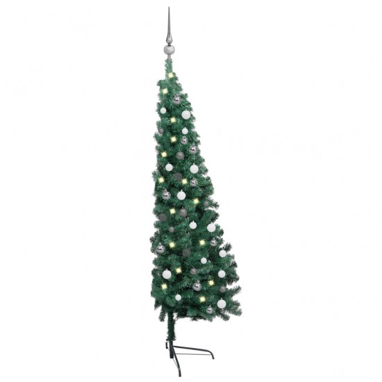 Dirbtinė pusinė Kalėdų eglutė su LED/žaisliukais, žalia, 210cm
