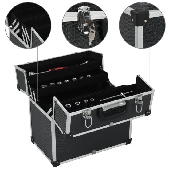 Įrankių lagaminas, juodos spalvos, 38x22,5x34cm, aliuminis
