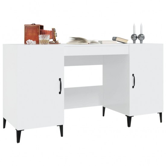 Rašomasis stalas, baltos spalvos, 140x50x75cm, mediena, blizgus