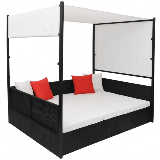 Sodo gultas su skliautu, juodas, 190x130cm, poliratanas