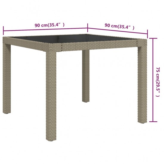 Sodo stalas, smėlio, 90x90x75cm, grūdintas stiklas/poliratanas