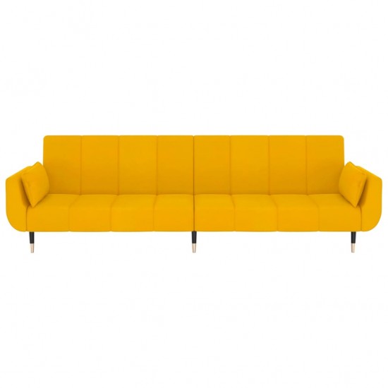 Dvivietė sofa-lova su dvejomis pagalvėmis, geltona, aksomas