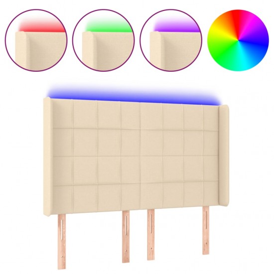 Galvūgalis su LED, kreminės spalvos, 147x16x118/128cm, audinys