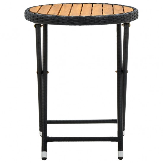 Arbatos staliukas, juodas, 60cm, poliratanas/akacijos masyvas