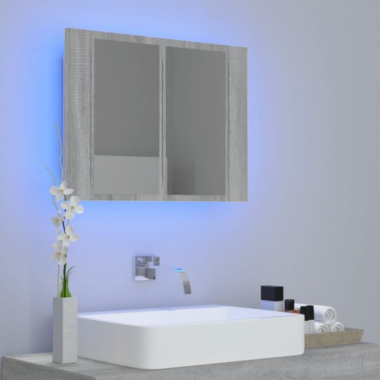 Veidrodinė LED vonios spintelė, pilka, 60x12x45cm, mediena