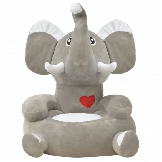 Pliušinė vaikiška kėdė, dramblio formos, pilka