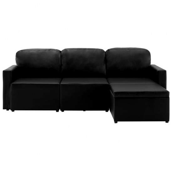 Trivietė sofa-lova, juodos spalvos, dirbtinė oda, modulinė