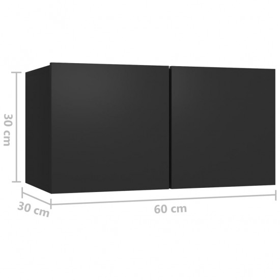 Pakabinamos televizoriaus spintelės, 3vnt., juodos, 60x30x30cm