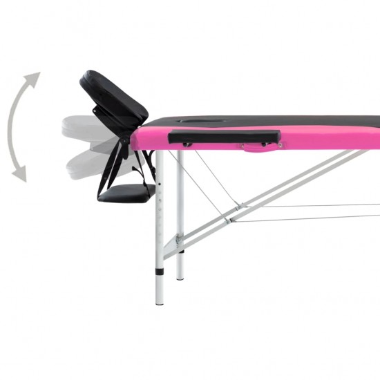 Sulankstomas masažo stalas, juodas/rožinis, aliuminis, 2 zonų