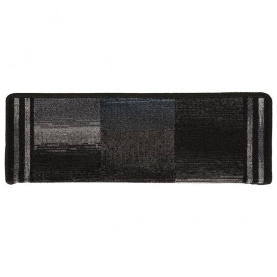 Lipnūs laiptų kilimėliai, 15vnt., juodas ir pilkas, 65x21x4cm