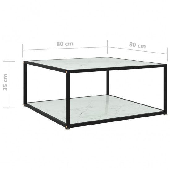 Kavos staliukas, baltas, 80x80x35cm, grūdintas stiklas