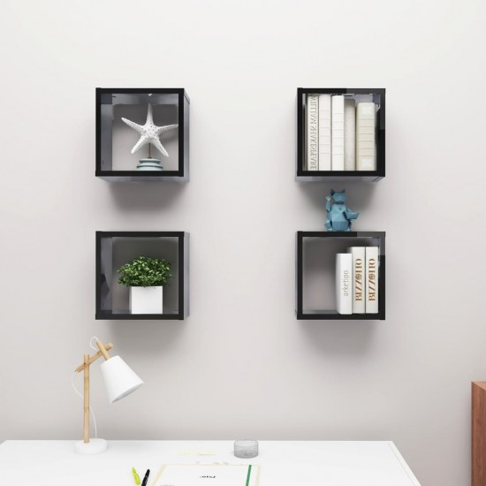 Sieninės lentynos, 4vnt., juodos, 30x15x30cm, kubo formos