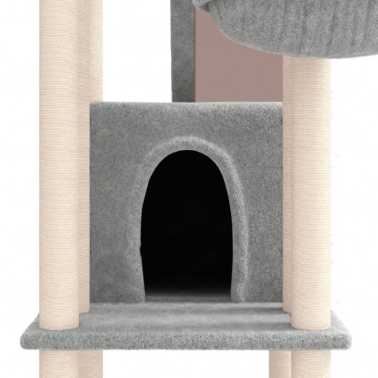 Draskyklė katėms su stovais iš sizalio, šviesiai pilka, 201cm