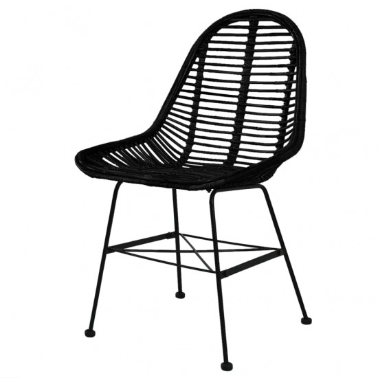Valgomojo kėdės, 6vnt., juodos, natūralus ratanas