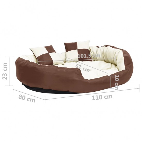 Dvipusė skalbiama pagalvė šunims, ruda ir kreminė, 110x80x23cm