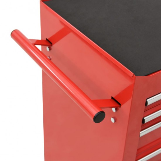 Įrankių vežimėlis su 21 stalčiumi, raudonos spalvos, plienas