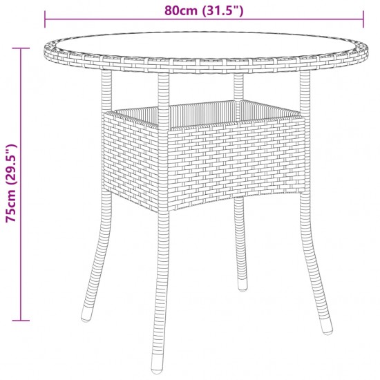 Sodo stalas, smėlio, 80x75cm, grūdintas stiklas/poliratanas