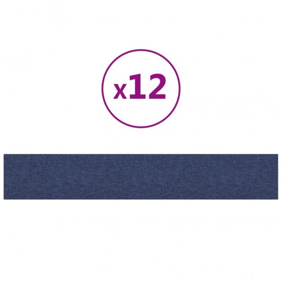 Sienų plokštės, 12vnt., mėlynos, 90x15cm, audinys, 1,62m²