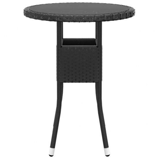 Sodo stalas, juodas, 60x75cm, grūdintas stiklas/poliratanas