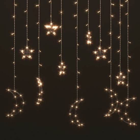 Girlianda žvaigždės ir mėnuliai, 138 šiltos baltos LED lemputės
