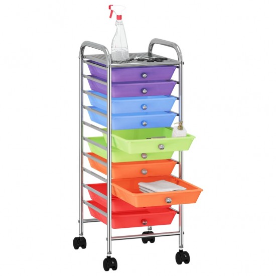 Mobilus vežimėlis, 10 stalčių, įvairių spalvų, plastikas