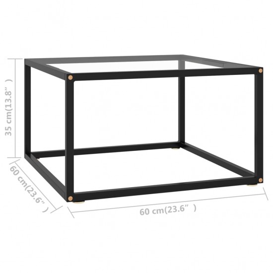 Kavos staliukas su grūdintu stiklu, juodas, 60x60x35cm