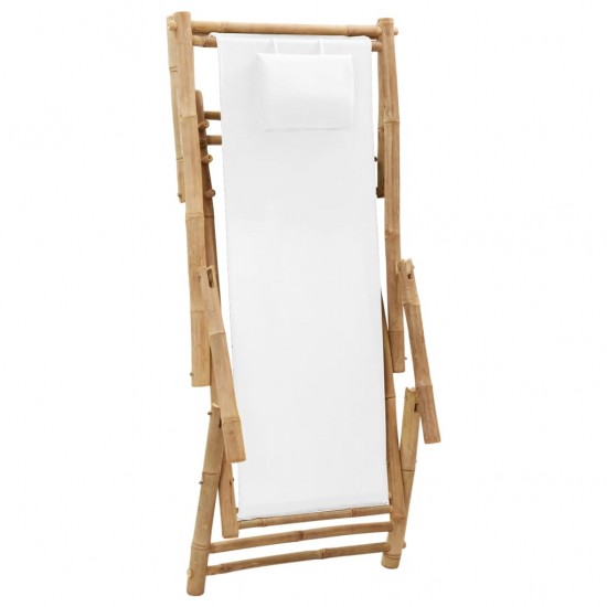 Terasos kėdė, baltos spalvos, bambukas ir drobė