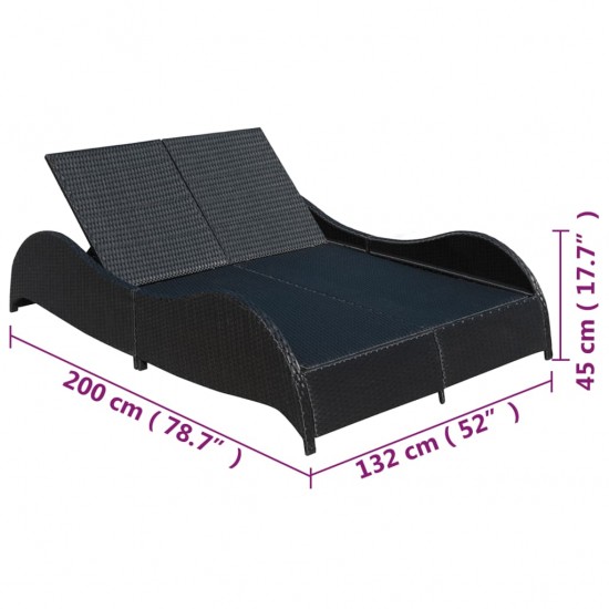 Dvivietis saulės gultas su pagalvėle, poliratanas, juodas