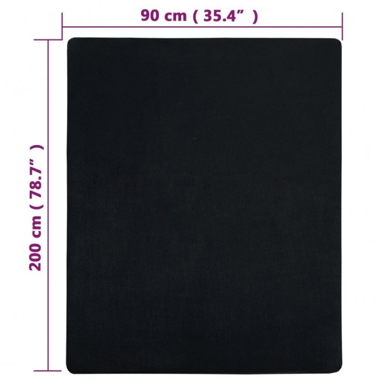 Trikotažinė paklodė su guma, juoda, 90x200cm, medvilnė