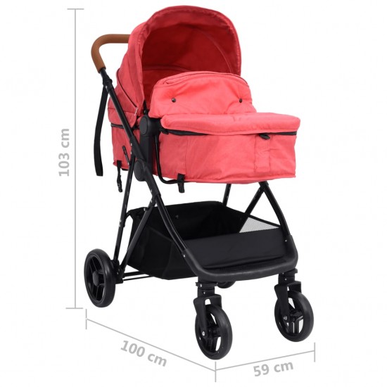 Vaikiškas vežimėlis 3-1, raudonos ir juodos spalvos, plienas